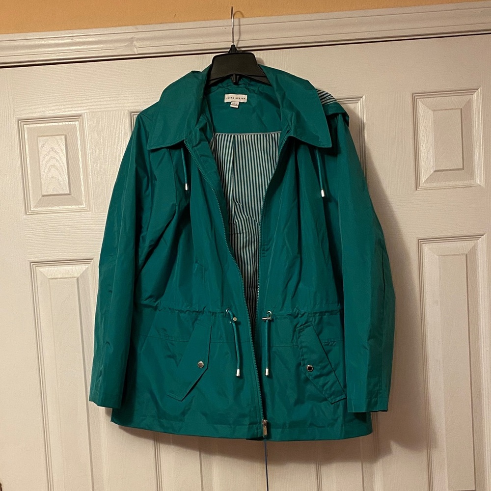 Susan Graver Teal Utility Jacket with Drawstring Waist